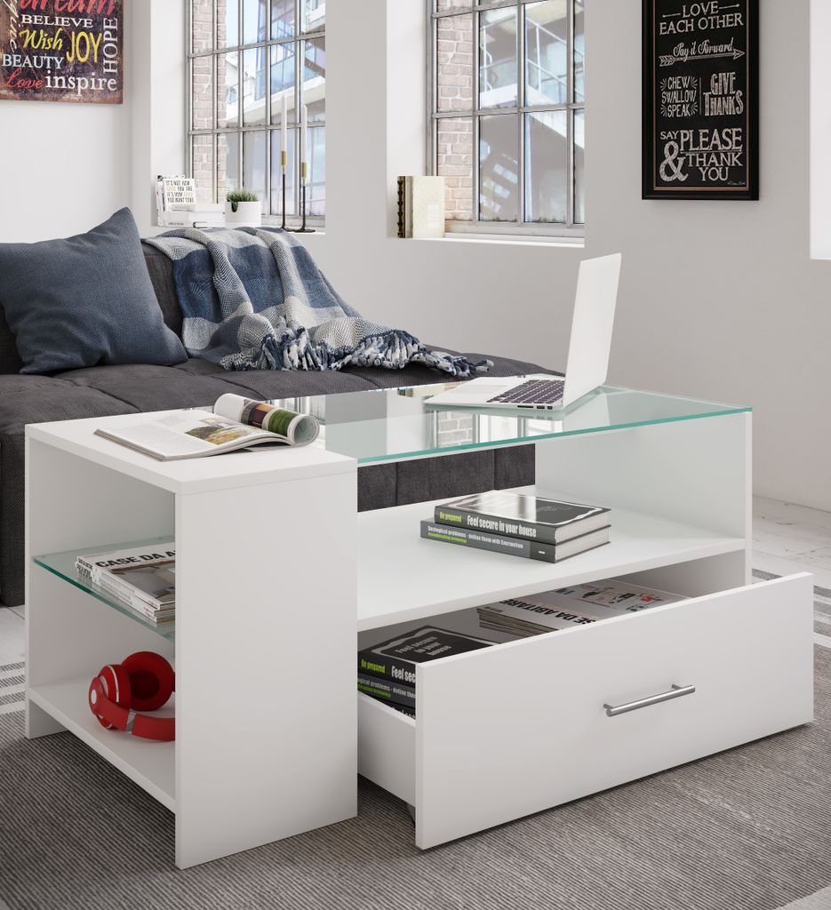 VCM Holz Couchtisch mit ESG-Sicherheitsglas | Sofatisch mit Produktbild 