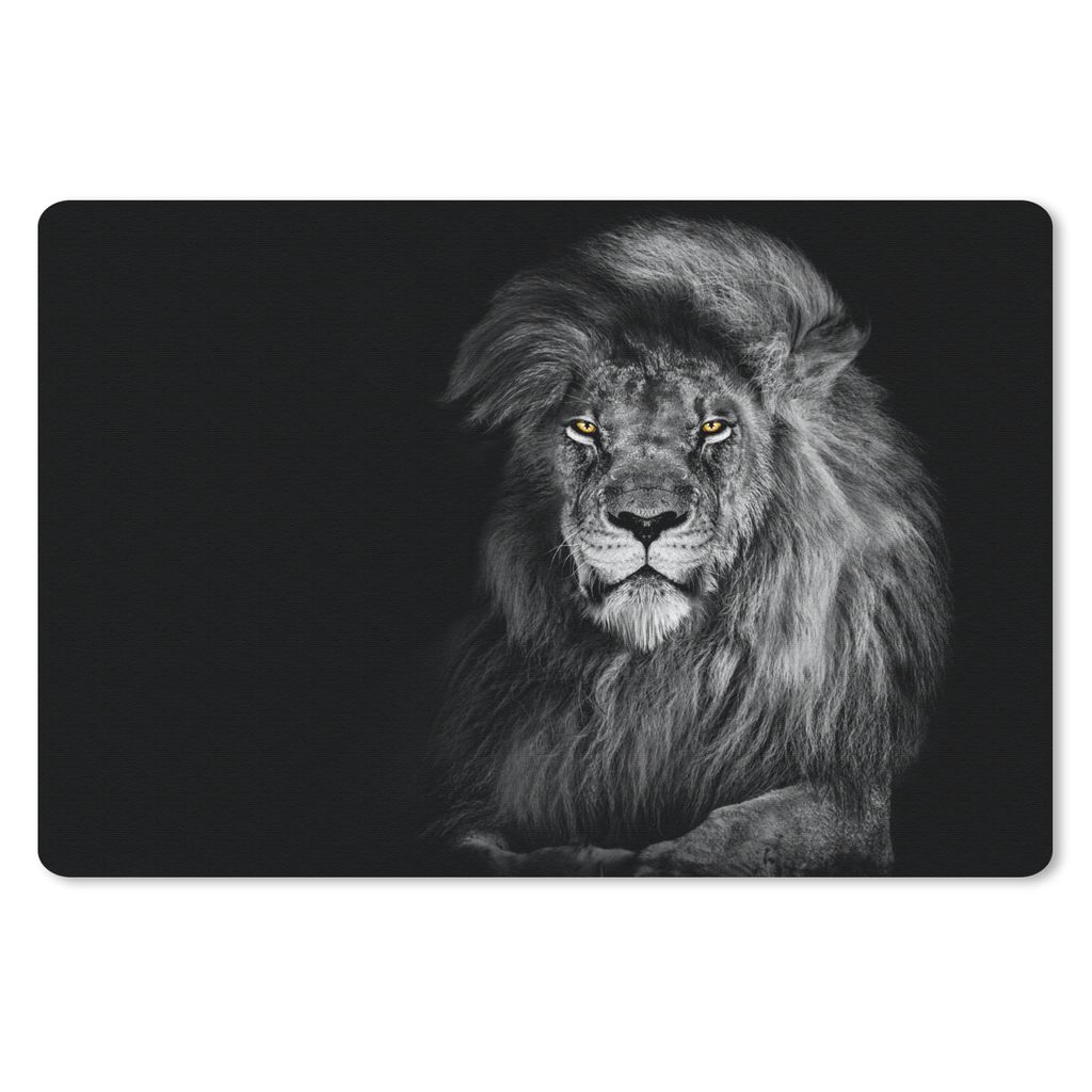 MuchoWow Schreibtischunterlage Löwe - Augen - Orange - Schwarz und weiß - Tiere - Porträt 60x40 cm - XXL Mauspad - Großes Mauspad