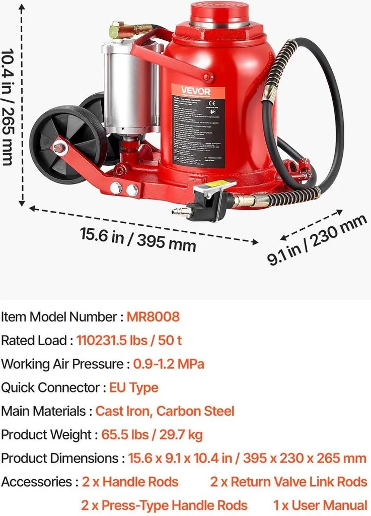 Cric bouteille pneumatique 50T robuste pour réparation de poids lourds