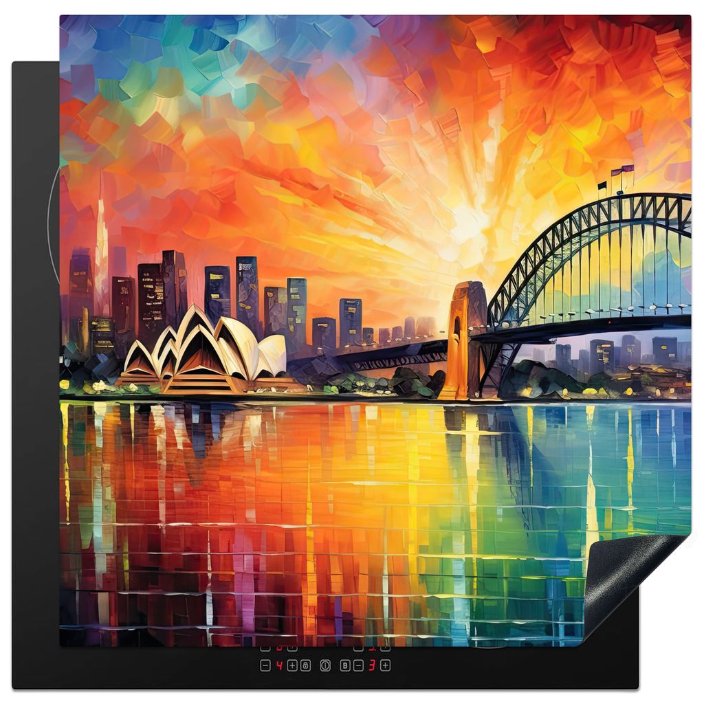 KitchenYeah Herdabdeckplatte Sydney - Brücke - Sonnenuntergang - Kunst , 78x78cm, Küche Deko, Glaskeramikkochfeld Herdabdeckung, Abdeckplatte f...
