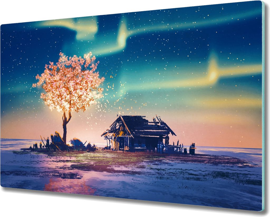 Coloray Herdabdeckplatte 80x52 cm Schneidebrett Kochplattenabdeckung Küchenbrett Hackbrett - Baum Nachthimmel