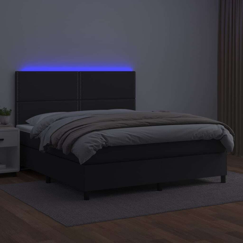 The Living Store Boxspringbett mit Matratze & LED Schwarz 180x200 cm Kunstleder