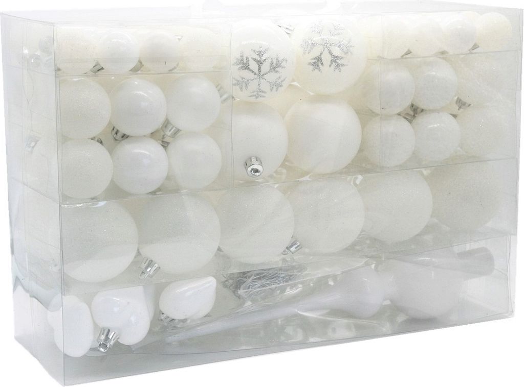 101 WEISS Weihnachtskugeln mit Spitze und Metallhaken Produktbild 