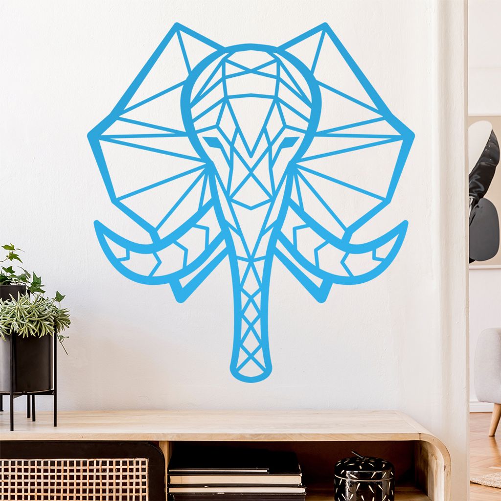 Elefant Rüssel Polygon Wandtattoo Wandaufkleber Wall Sticker - Dekoration, Küche, Wohnzimmer, Schlafzimmer, Badezimmer