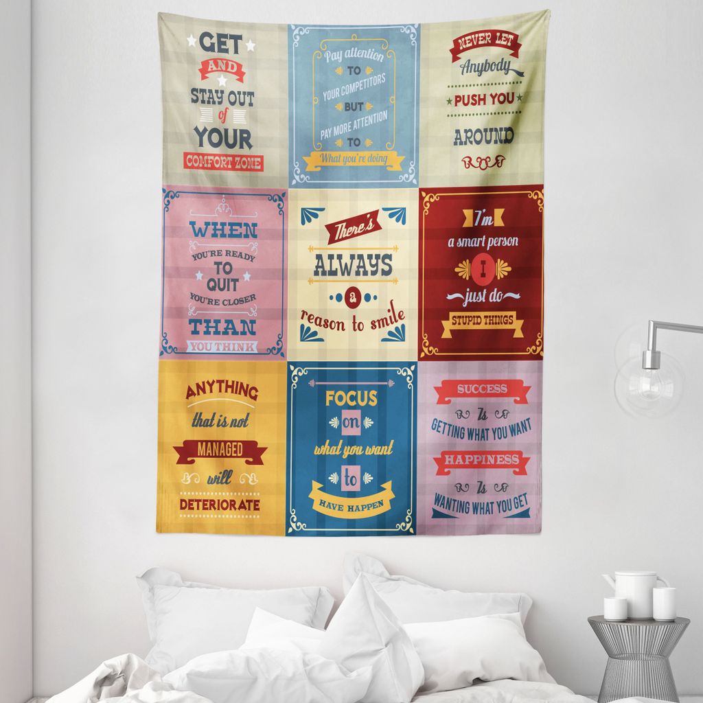 ABAKUHAUS Sprichwort Wandteppich, Sammlung Von Motivzitaten Success Positive Attitude Themad Artwork Druck, Wohnzimmer Schlafzimmer Seidiger Satin ...
