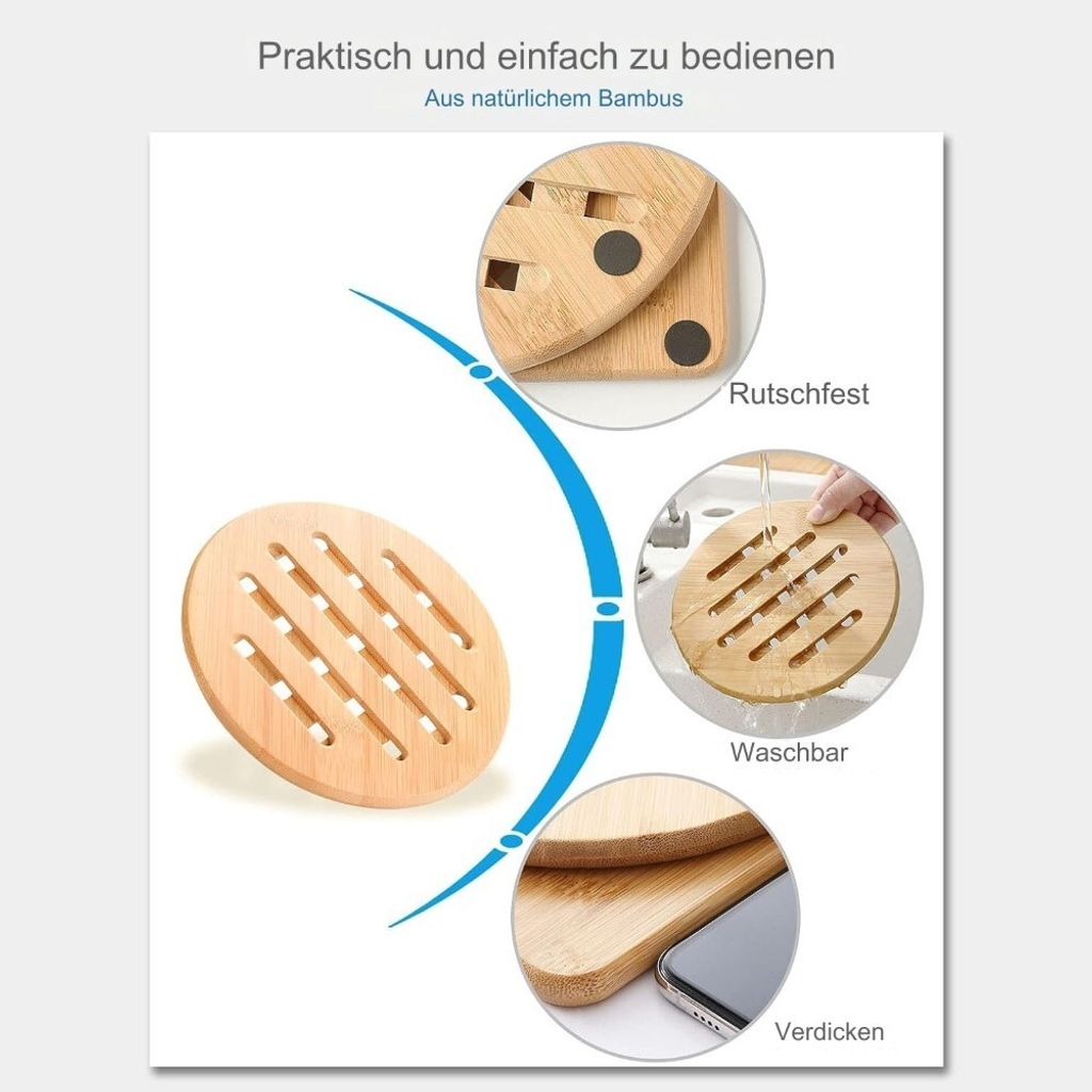 Hitzebeständiger topfuntersetzer,4er Set Bambus Produktbild 4