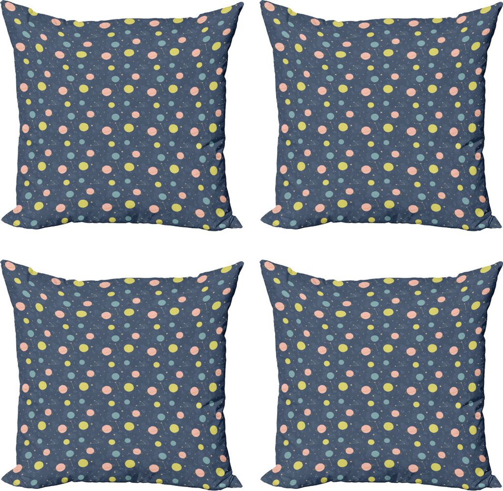 ABAKUHAUS Weltraum Kissenbezug Set (4 Stück), Sterne Planeten Asteroids, Moderner Doppelseitiger Digitaldruck, 45 cm x 45 cm, Schiefer-Blau Multic...
