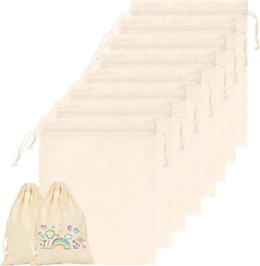 Petites Sacoches en Coton Durable à Cordon Coulissant - Lot de 8 Unités