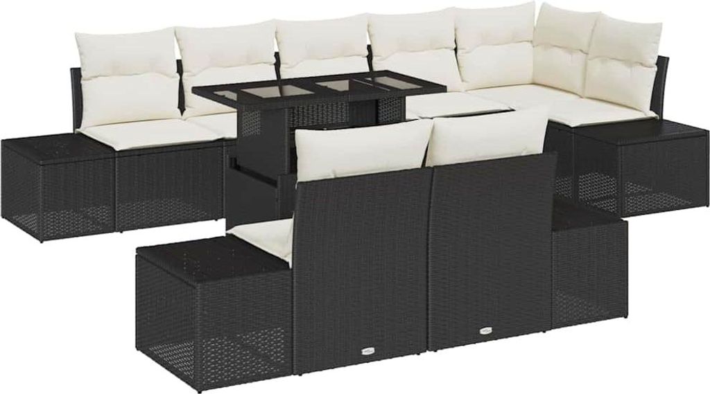 "2026 Aktion" Garten-Sofa-Set - elegantes Design - Sitzgruppe mit Sofa, Tisch - mit Speicher 9 pcs Schwarz Poly Rattan - Terassenmöbel NeuMöbel74...
