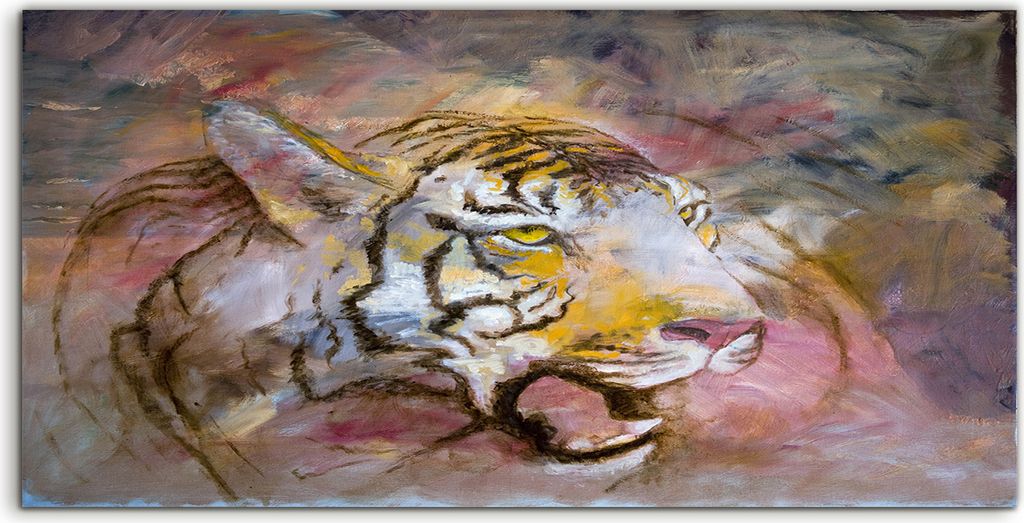 Coloray Canvas 100x50 Wandbild Leinwand Bilder Tier Katze Tiger orangefarben und rot