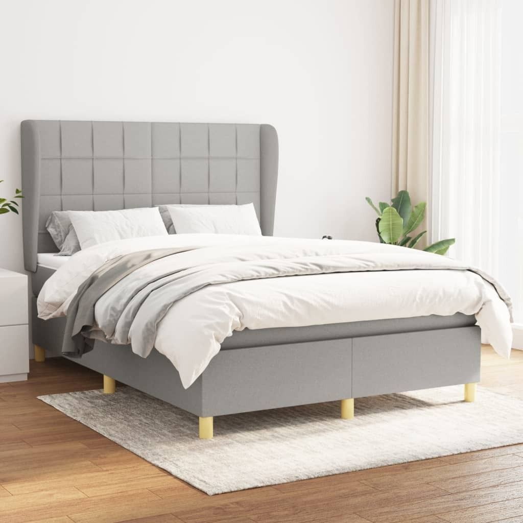 The Living Store Boxspringbett mit Matratze Hellgrau 140x200 cm Stoff