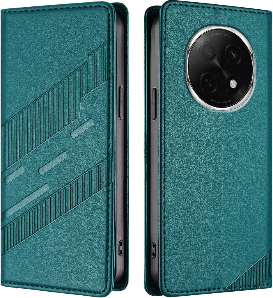 Hülle für Oppo A5 Pro 5G, Kunstleder Brieftaschen Handyhülle mit Kartenfach und Standfunktion Grün