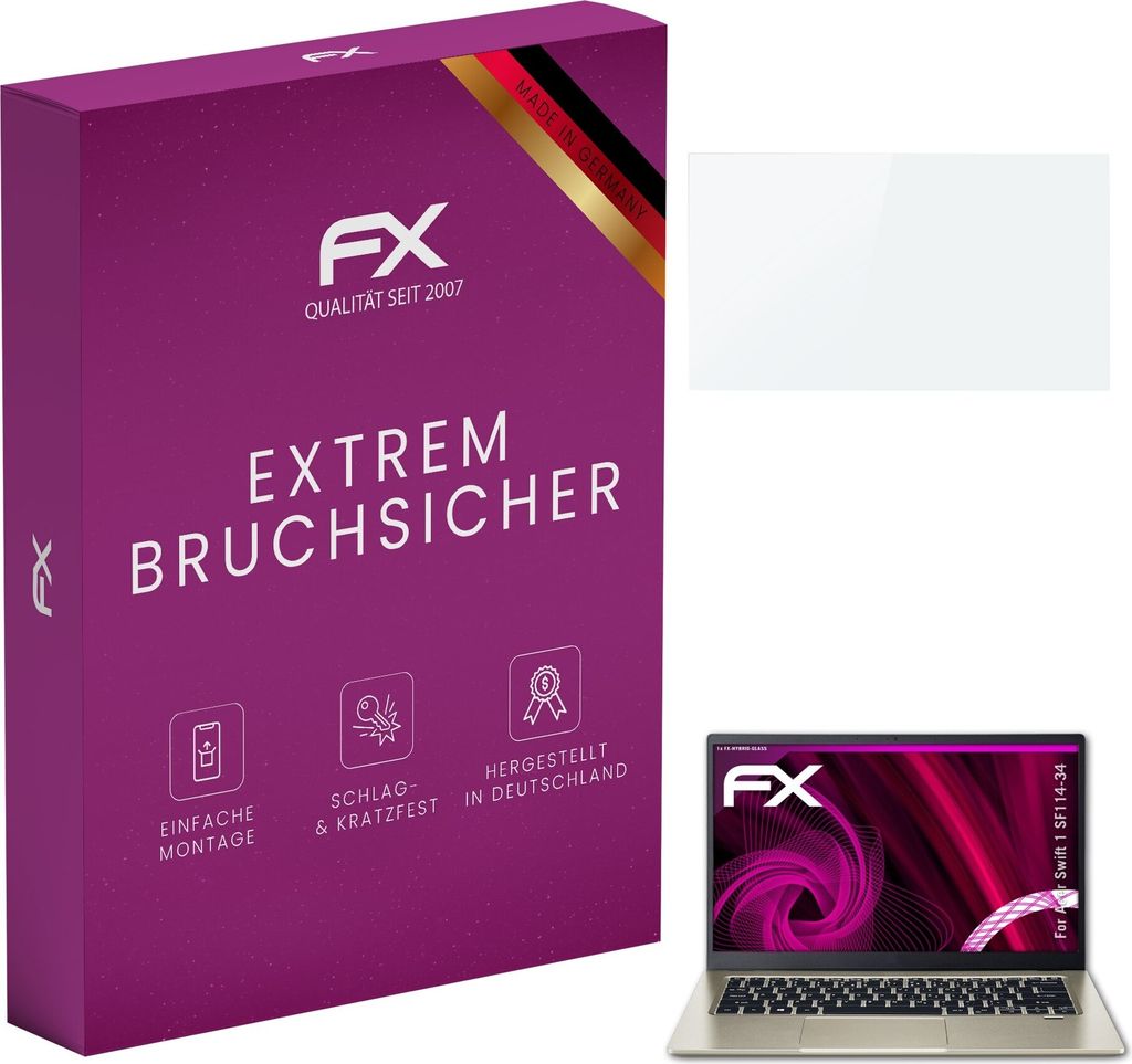 atFoliX FX-Hybrid-Glass Displayfolie kompatibel mit Acer Swift 1 (SF114-34) Glasfolie