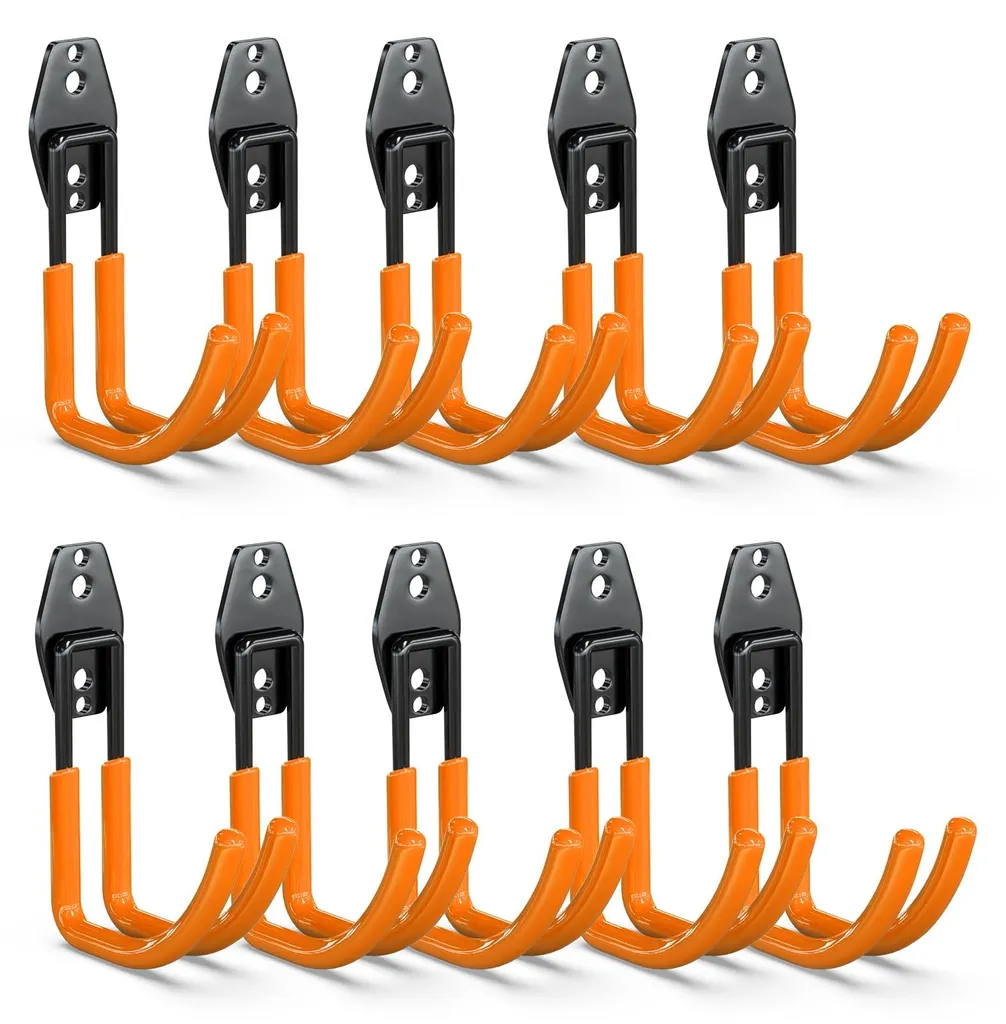 Support Mural de Rangement Garage en Acier Orange, Pack de 10 Pièces