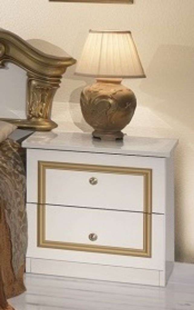 Barock Nachtkonsole Barocco 2er Set Weiß / Gold Produktbild 