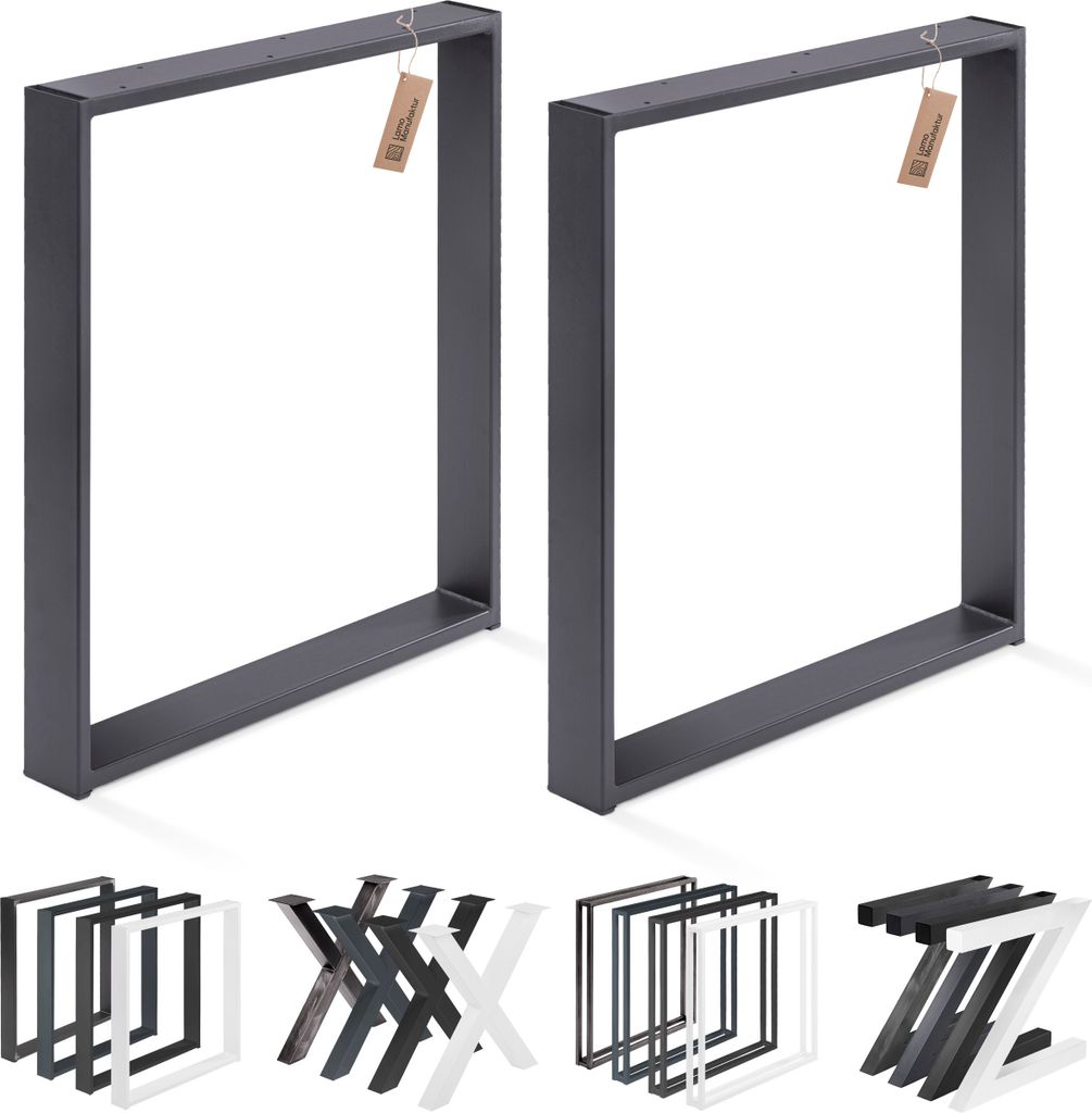 LAMO Manufaktur Tischbeine für Schreibtisch Esstisch, Simple Massive, Vierkantprofil 80x20 mm, Tischgestell 80x72 cm (BxH), Grau, 2 Stück, LTS-01...