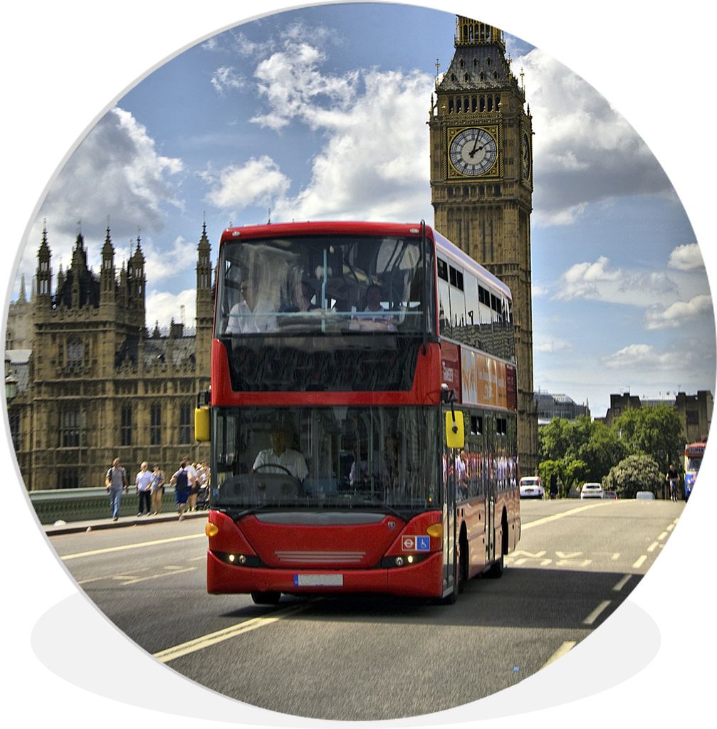MuchoWow Rundes Wandbild - Runde Bilder Ein roter Bus mitten in London Ø 90 cm Kreis Wanddekoration Kunststoff - Wandkreis - Wandschmuck - Wand-...