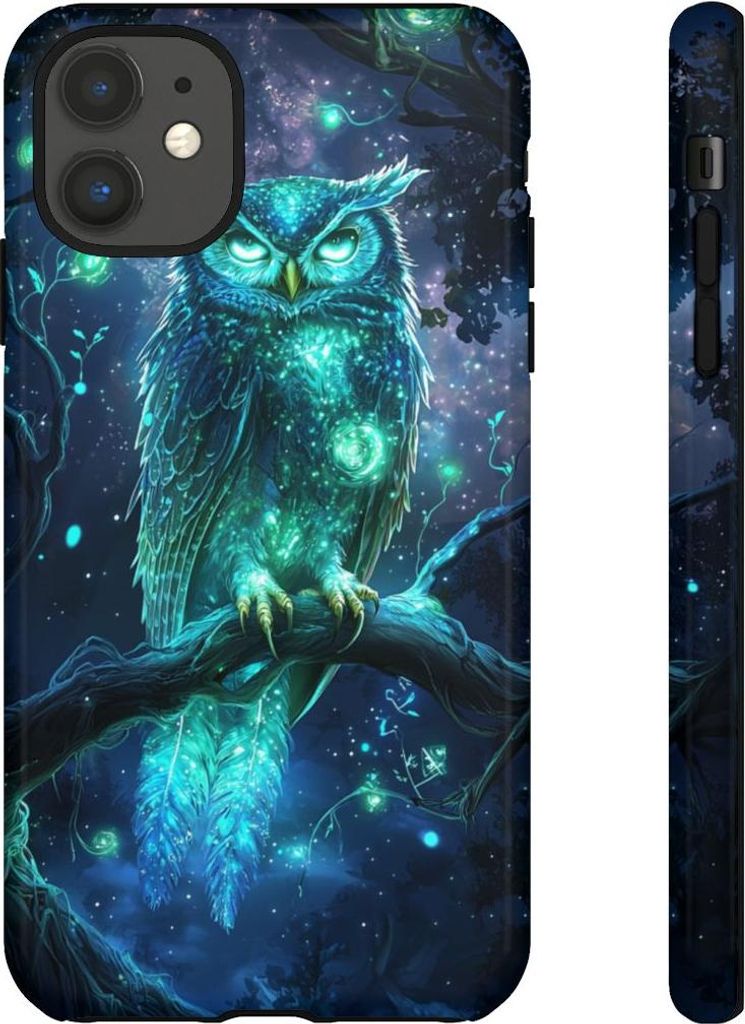 Leuchtende mystische Eule auf Ast – Hülle Kompatibel mit iPhone 11
