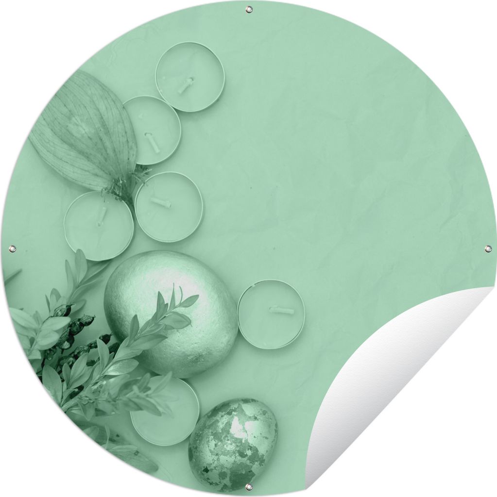MuchoWow Gartenposter Outdoor-Poster Rund Entspannendes Mintgrün Ø 60 cm Gartendeko Rundes Poster draußen