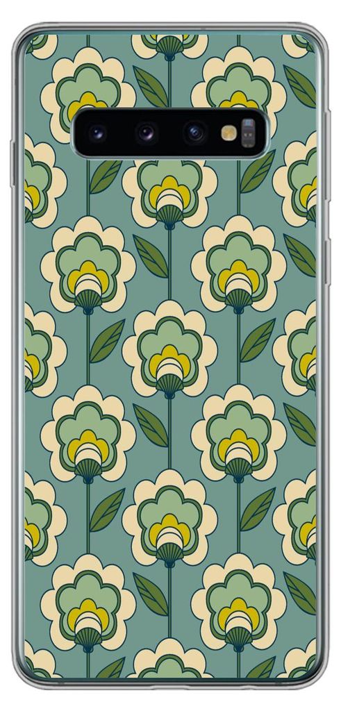 MuchoWow Handyhülle Schutzhülle Hülle für Telefoonhoesje Samsung Galaxy S10 Retro - Design - 1970er Jahre - Blume Silikon Softcase Handy Hül...