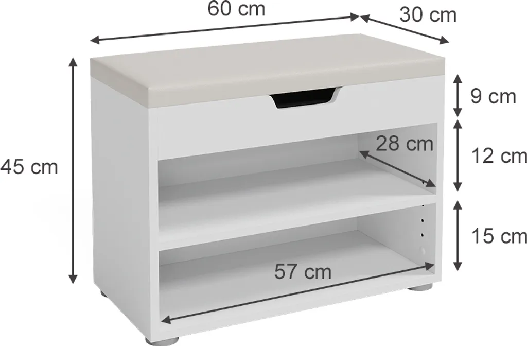 Panca per scarpe Vicco Rolfe, 60 x 45 cm, bianco - 4