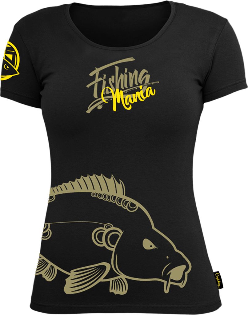 HOTSPOT DESIGN Fishing Mania Carpfishing, M, schwarz-gelb, T-Shirt, 010001102