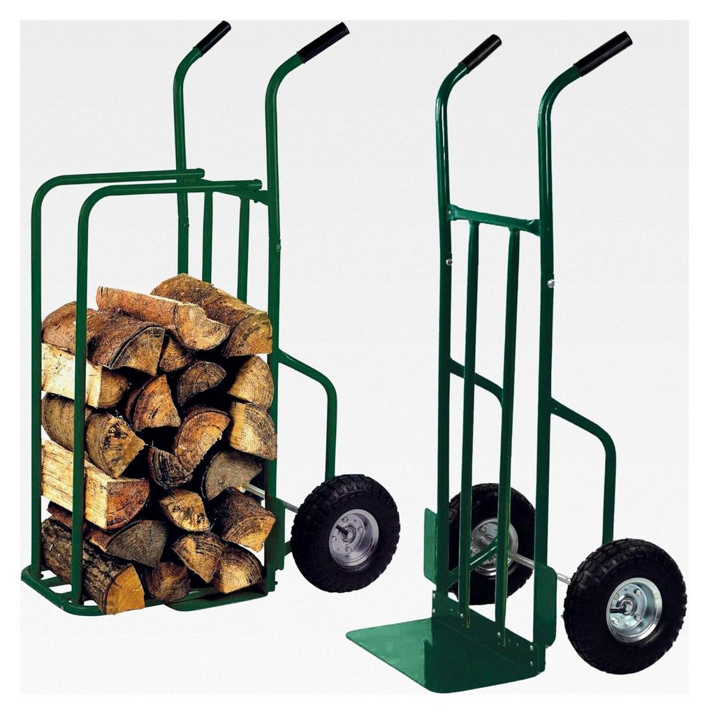 Toolland Brennholzwagen für Kaminholz, grüner Holzwagen mit Luftreifen, Stahlrahmen, max. 250 kg Tragkraft, 3 Positionen, Softgrip-Griffe, geeign...