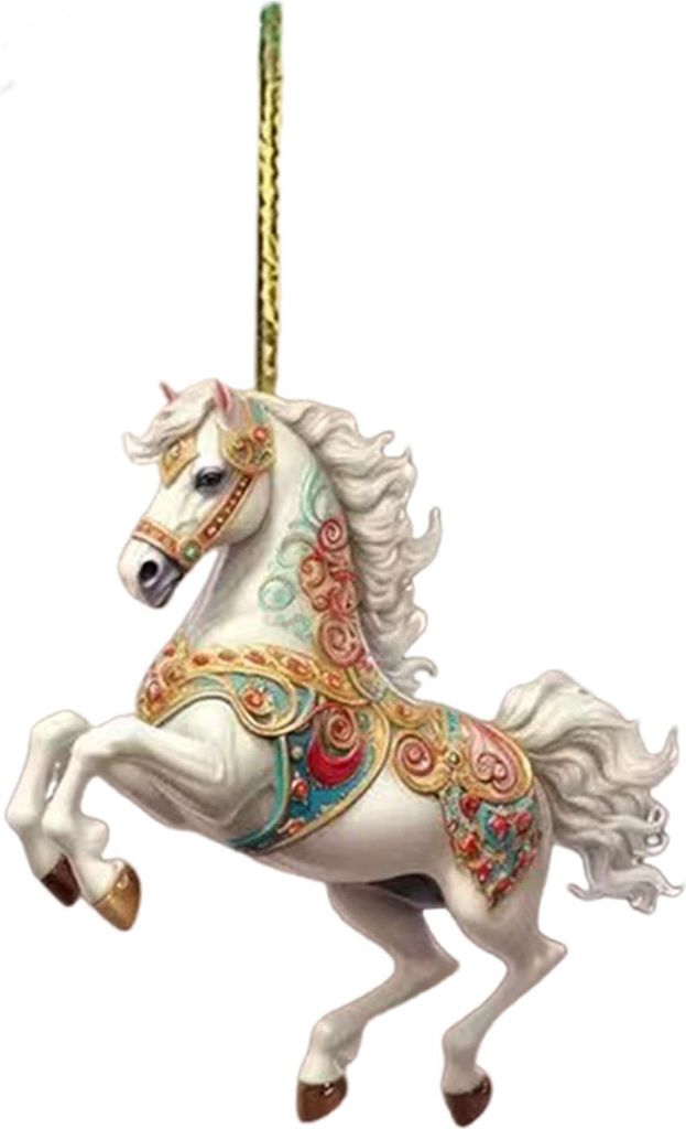Weihnachtliche 2D-Pferdefigur aus Acryl, flache Hängedekoration, Pferde-Andenken, Weihnachtsbaumschmuck für Pferdeliebhaber, Geschenkidee, festli...