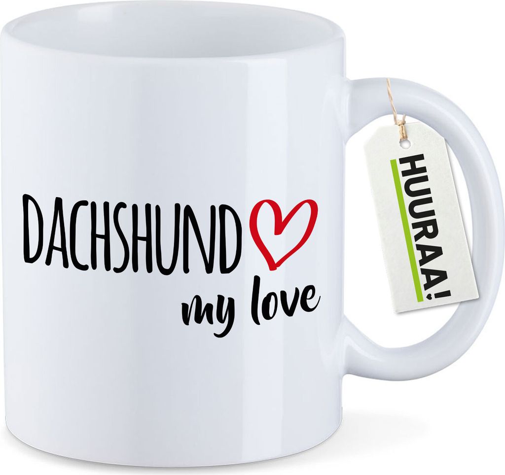 Huuraa Kaffeetasse Dachshund my love 330ml Weiß Keramik Kaffeebecher Geschenkidee