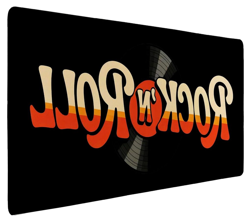 Rock 'n Roll Retro Schallplatte Schreibtischunterlage 69x31cm XXL Mauspad Nostalgie-Tischunterlage für Musikliebhaber und Gamer