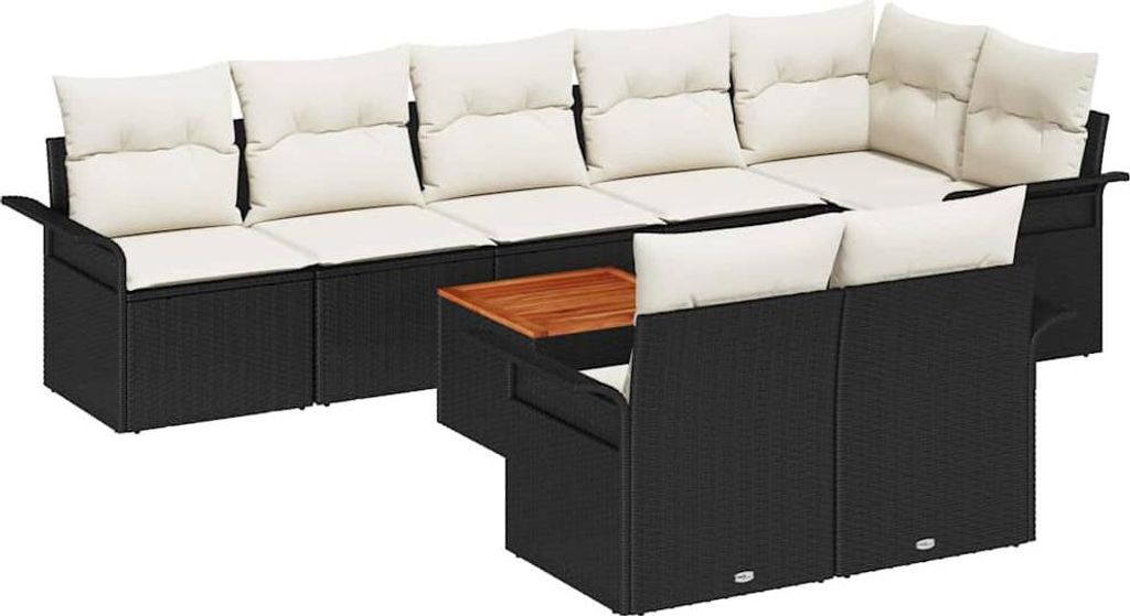 Gartensofa-set mit Kissen 9 pcs Schwarz Poly-Rattan