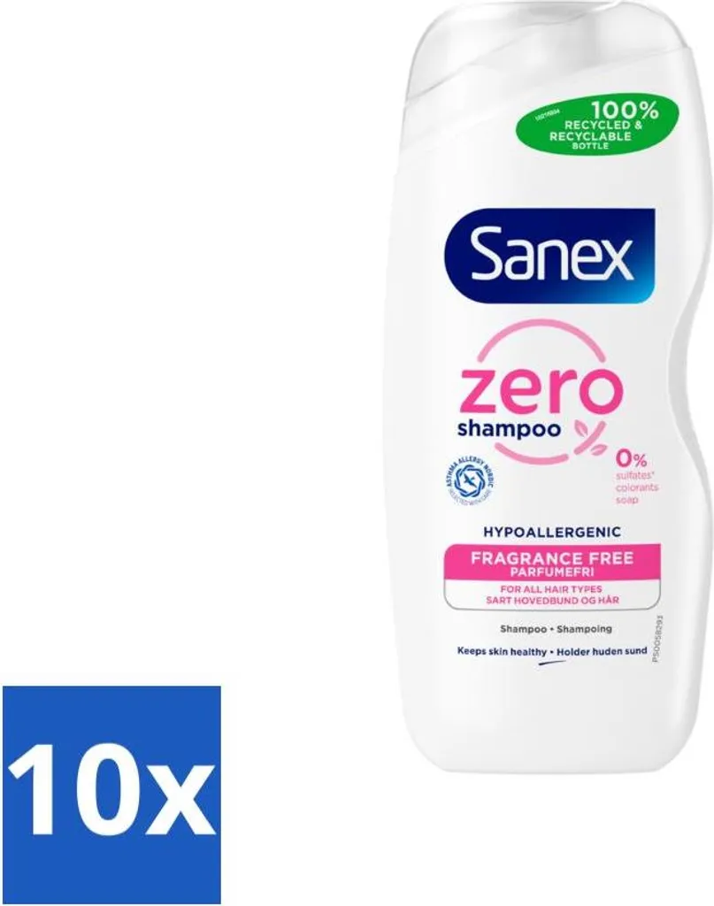 Sanex - Shampoo - Zero% Capelli normali - Detergente delicato - 250 ml - Confezione vantaggiosa - 10 pezzi - 1
