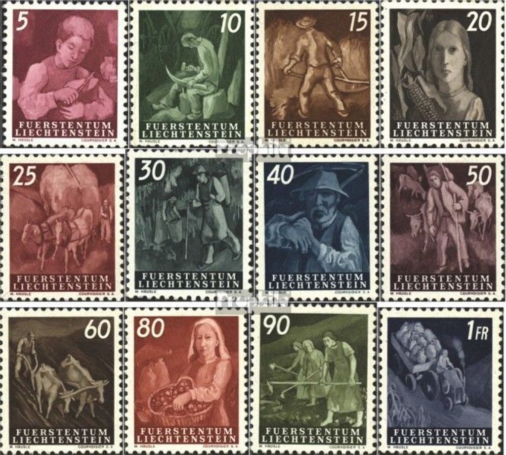 Briefmarken Liechtenstein 1951 Mi 289-300 (kompl.Ausg.) mit Falz Landarbeit
