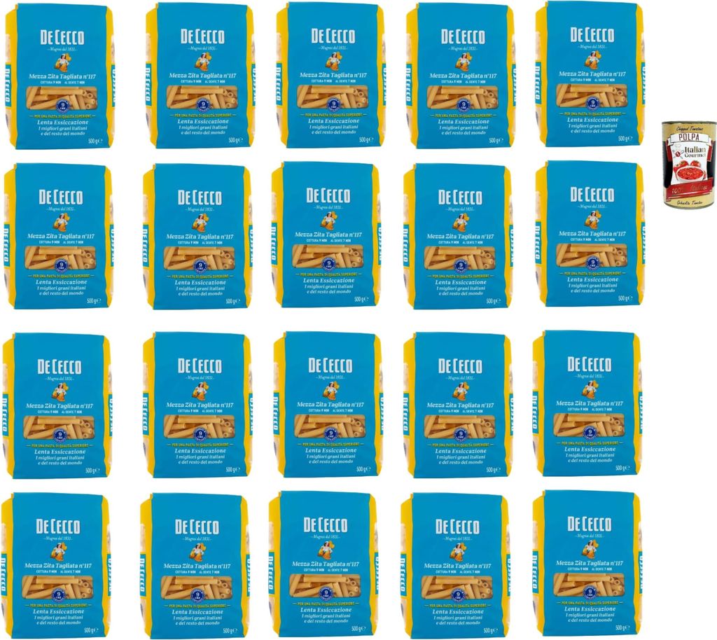De Cecco Mezza Zita Tagliata N°117 100% Italienisch Pasta Nudeln 20x 500g + Italian Gourmet Polpa 400g