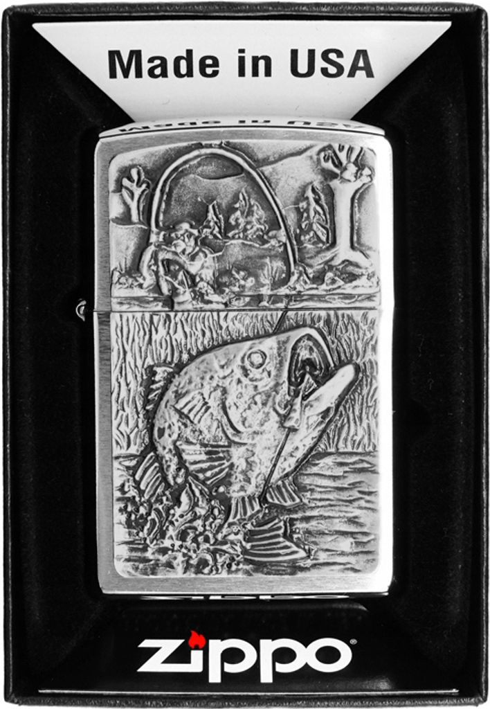 Zippo Feuerzeug 2000407 Bass Fishing Emblem Benzinfeuerzeug aus Messing winddicht und nachfüllbar