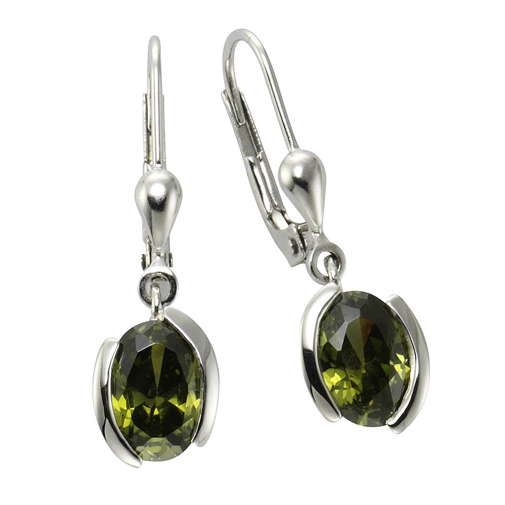 Zeeme Basic Ohrringe 925/- Sterling Silber 2,6cm weiß Zirkonia grün 360230284
