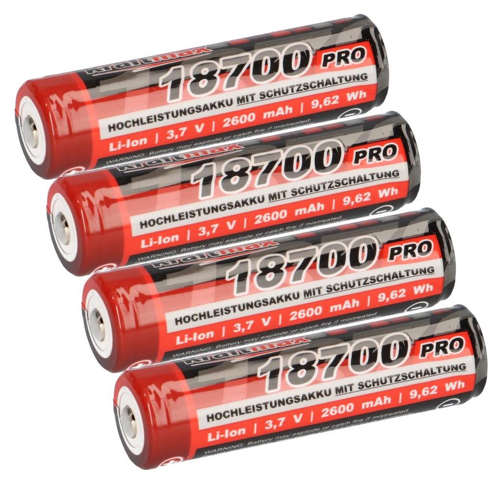 4x Kraftmax 18650 18700 Pro accu avec circuit de protection Image du produit 