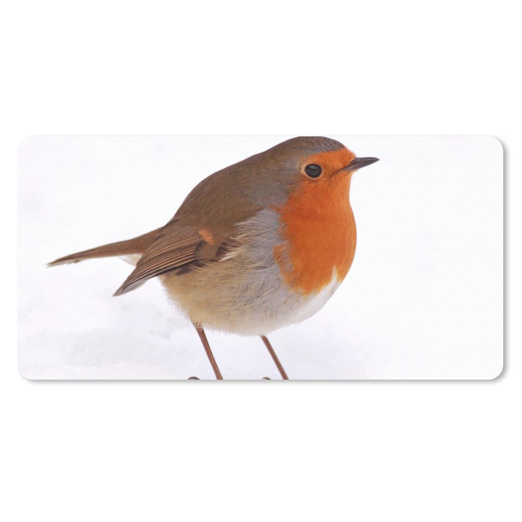 MuchoWow Schreibtischunterlage Vogel - Rotkehlchen - Schnee 80x40 cm - XXL Mauspad - Gaming Mauspad