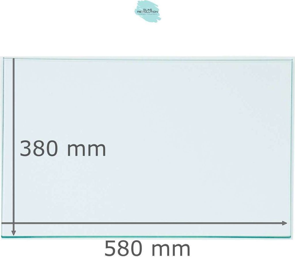 Kühlschrank Einlegeboden - Klarglas 4 mm - eckige Ecken - 580 mm x 380 mm - (89,96 EUR / qm - Mindestbfl. 0,25 qm - Kantenb. 5,35 EUR / lfm)