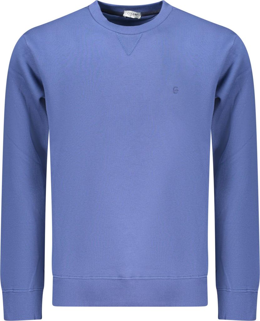 Herren Langarm-Sweatshirt Blau mit Stickerei und Rundhalsausschnitt