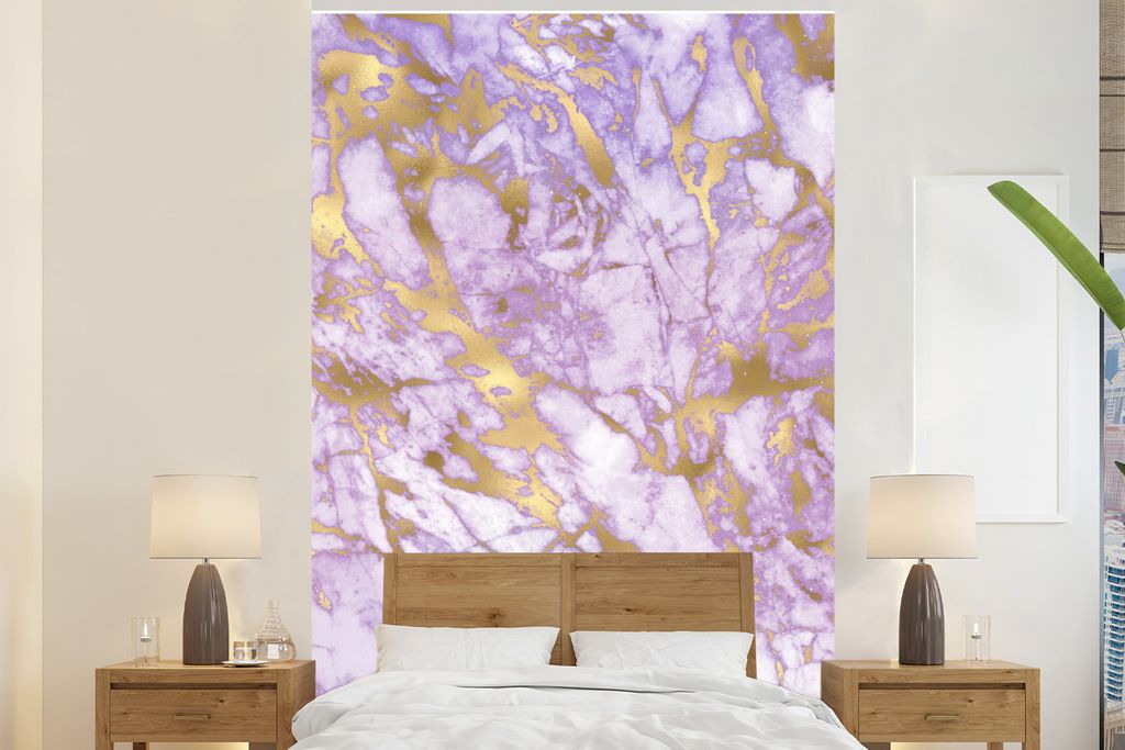 MuchoWow Fototapete für Wohnzimmer oder Schlafzimmer Wandtapete Vinyl Motivtapete Marmor - Stein - Gold - 145x220 cm - Wanddekoration