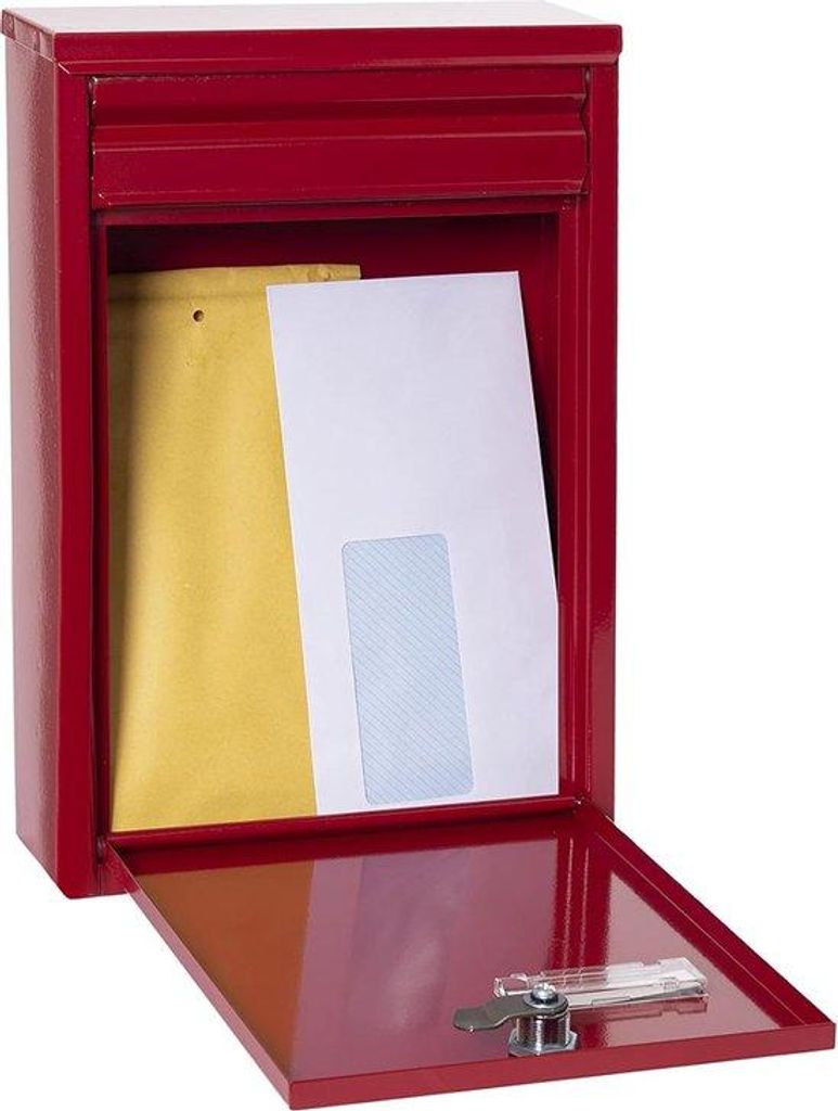 Verzinkte Stahl Briefkasten E5756, DIN A5 Größe, wasserdicht, rot, Namensschild