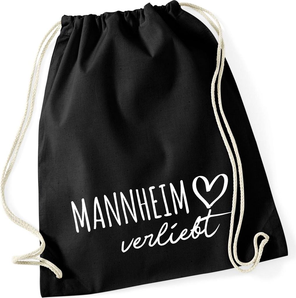Huuraa Turnbeutel Mannheim verliebt 12 Liter Black Baumwolle Rucksack Geschenkidee