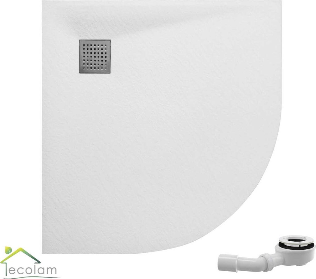 ECOLAM Duschwanne Duschtasse Vexo weiß 90x90 cm R55 Viertelkreis flach Stein Effekt Siphon