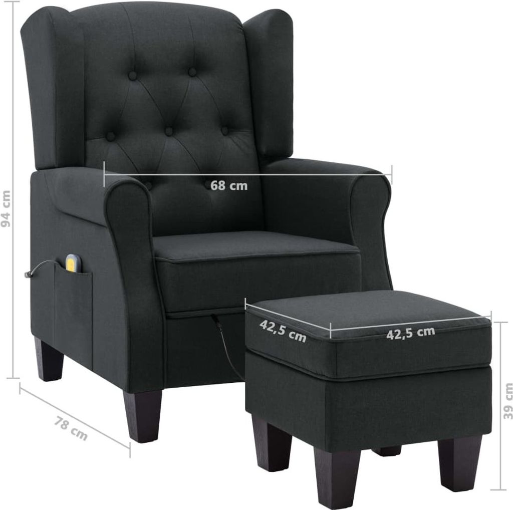 vidaXL Massagesessel mit Hocker Dunkelgrau Stoff Produktbild 