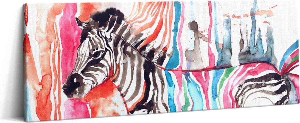 Illustration eines bunten Zebratiers – Leinwandbild Wandbild – 125x50 cm – Leinwandbilder – Wandbilder – Schlafzimmer – Flur