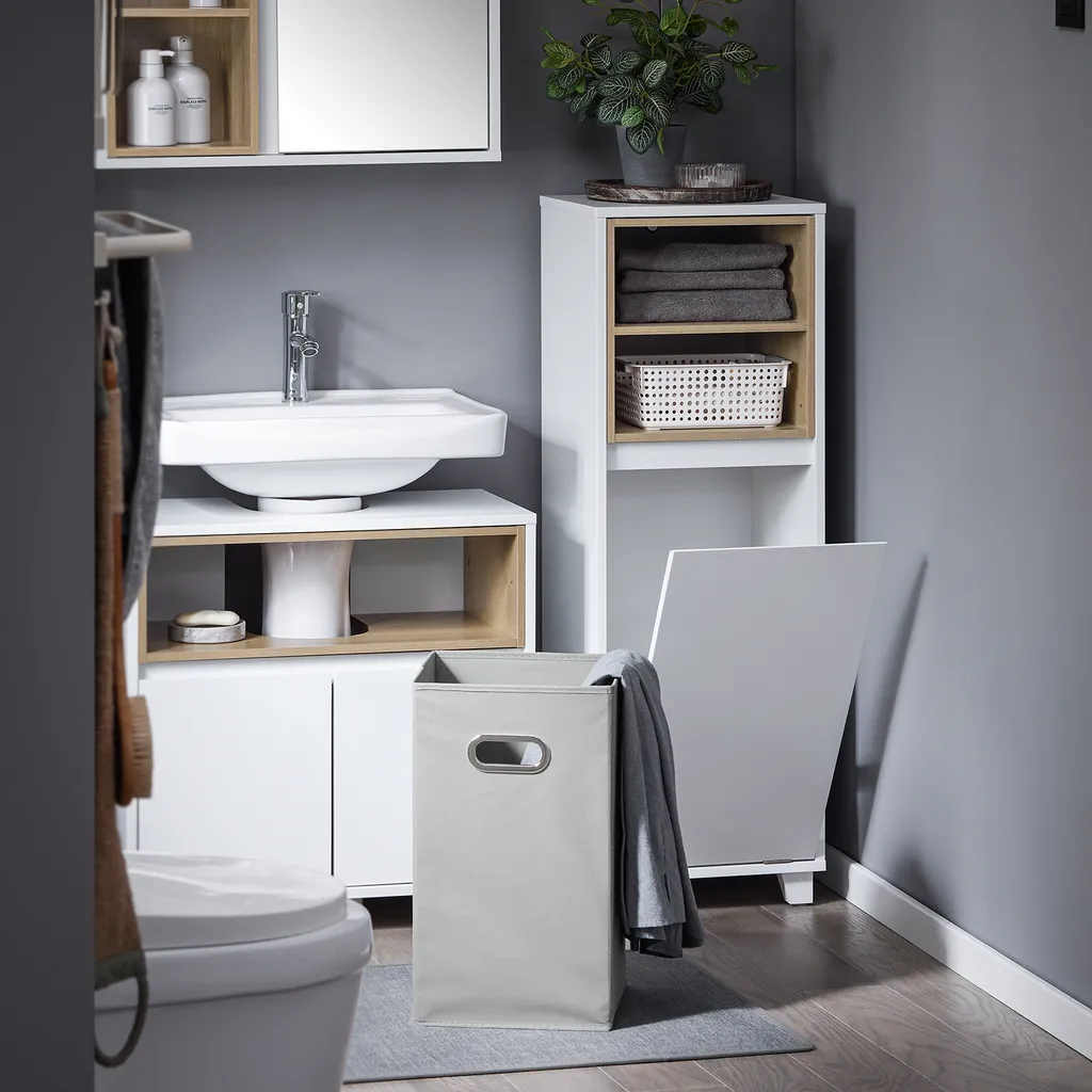 SoBuy BZR146-W Armoire à linge avec panier inclinable blanc 35x105x30cm
