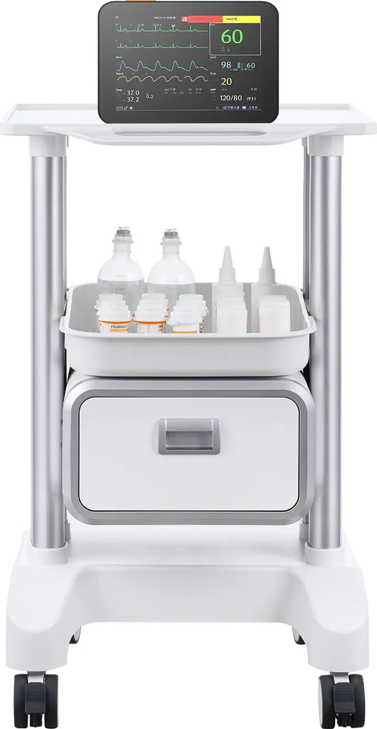 Desserte médicale mobile en ABS blanc avec tiroir pour clinique et soin