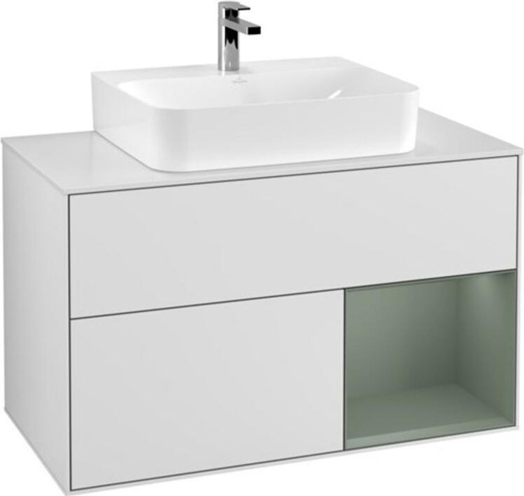 V&B Waschtischunterschrank Wandbeleuchtung Finion 100, Pl w m, Rg re Oli. m Lac, wh. m Lac