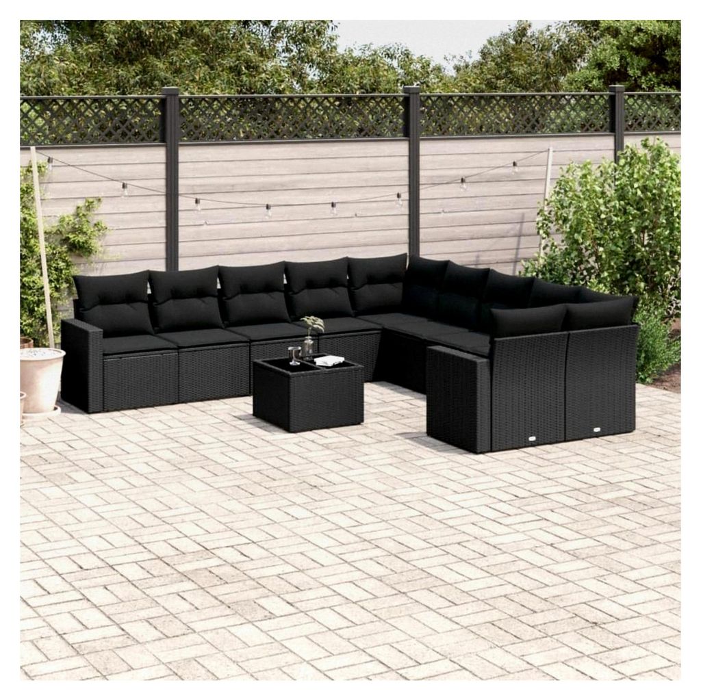 Garten-Sofagarnitur aus PE-Rattan, schwarz, für Terrasse und Innenhof